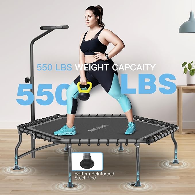 ANCHEER 50" Rebounder Trampoline for Adults With Bar, 550 LBS Mini Trampoline Quiet Exercise Bungee Jumping Cardio Trainer Workout