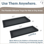 Countertop and Vanity Tray - 2 PC Large 11.7" Silicone Bathroom Trays, Counter Organizer, Dish Soap Sponge Holder Kitchen Sink Tray Organizer, Sink Caddy Toothbrush Key Kitchen Soap Trays