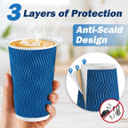 80 Pack 16 oz Disposable Coffee Cups with Lids and Straws, Insulated Ripple Wall To Go Paper Coffee Cups for Coffee, Hot Chocolate and Hot Tea Drinks - Navy