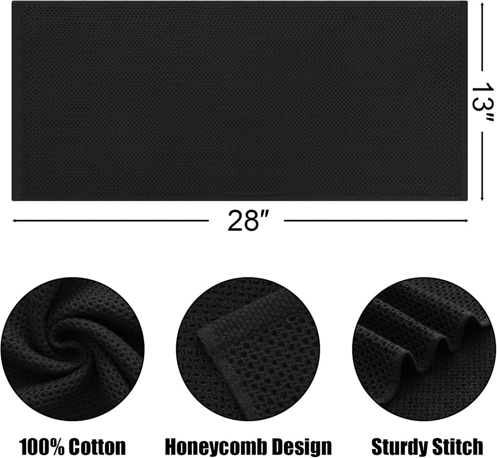 Kitinjoy 100% Cotton Waffle Weave Kitchen Towels, 4-Pack Super Soft and Absorbent Dish Towels for Drying Dishes, Kitchen Hand Towels, 13 in x 28 in, Black
