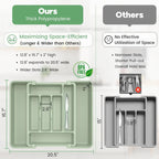 Caperci Large Silverware Organizer for Kitchen Drawer & Utensils - Expandable Drawer Organizer for Cutlery, Flatware & Gadget, BPA-Free Thick Plastic, Wider Compartments & Non-skid Feet (Sage Green)