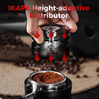 IKAPE 53.3MM Espresso Distributor, Dual-Bearing & High-Speed Rotation Coffee Distributor, Coffee Leveler, Espresso Tamper Tool, Adaptive Height Coffee Leveler for 54mm Portafilters