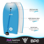 BPS New Zealand ‘Shaka’ Body Board for All Wave Conditions - Lightweight with EPS Core, HDPE Slick Bottom, Body Boards for Beach with Wrist Leash and Plug for Kids and Adults - All Skill Levels