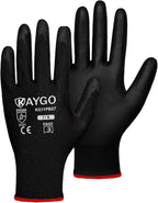KAYGO Safety Work Gloves PU Coated,60 Pairs KG11PB Seamless Knit Glove for Men and Women, with Smooth Grip on Palm and Fingers, Ideal for General Duty Work (Small, Black)