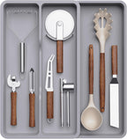 Lifewit Utensil Drawer Organizer, Expandable Cooking Silverware Tray for Kitchen Drawer, Adjustable Cutlery Flatware Holder, Plastic Spatula Tools and Gadgets Storage Divider, 3 Compartments, Gray