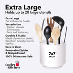 Rotating Extra Large White Plastic Utensil Holder Caddy with Sturdy No-Tip Weighted Base, Removable Divider, and Gripped Insert - Dishwasher Safe Kitchen Utensil Holder for Countertop