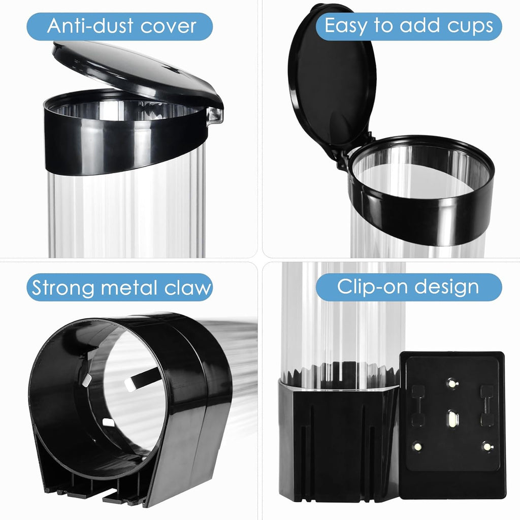 Cup Dispenser Water Dispenser Cup Holder Pull Type Paper Automatic Remover 7oz - 12oz Cone or Flat Bottom Cups for Home Office Hospital (Black, Large)