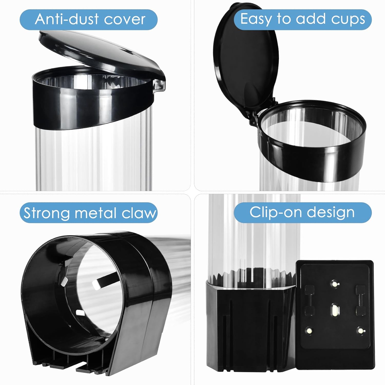 Cup Dispenser Water Dispenser Cup Holder Pull Type Paper Automatic Remover 7oz - 12oz Cone or Flat Bottom Cups for Home Office Hospital (Black, Large)
