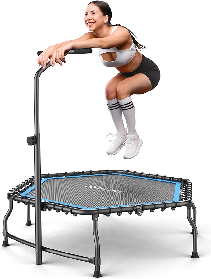 ANCHEER 50" Rebounder Trampoline for Adults- 2025 Foldable Mini Trampoline with Bar- Exercise Trampoline for Adults, Max Load 450lbs/550lbs, for Indoor/Garden Workout