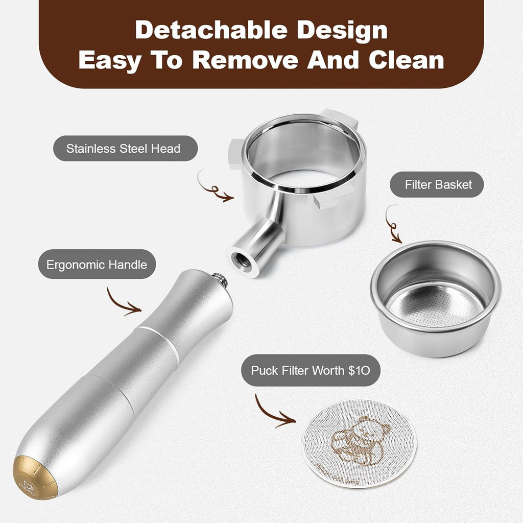 MEION 54mm Bottomless Portafilter Compatible with Breville Barista Express Machines, Sage, Barista Pro, BES870XL, BES878, BES880, Espresso Portafilter with 18g Filter Basket & Puck Screen