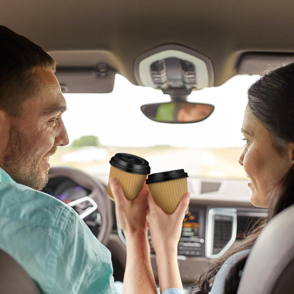 Uiifan 100 Set 4oz Disposable Espresso Cups with Lids Ripple Corrugated Paper Disposable Coffee Insulated Hot Ripple Cups for hot Chocolate, Tea, and Cocoa Drinks(Kraft Paper Color)