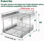 DINDON 2 Tier Pull Out Cabinet Organizer (20" W X 21" D), Double Tier Wire Basket Slide Out Shelf Storage for Kitchen Base Cabinet Organization for Kitchen, Pantry, Bathroom, Chrome