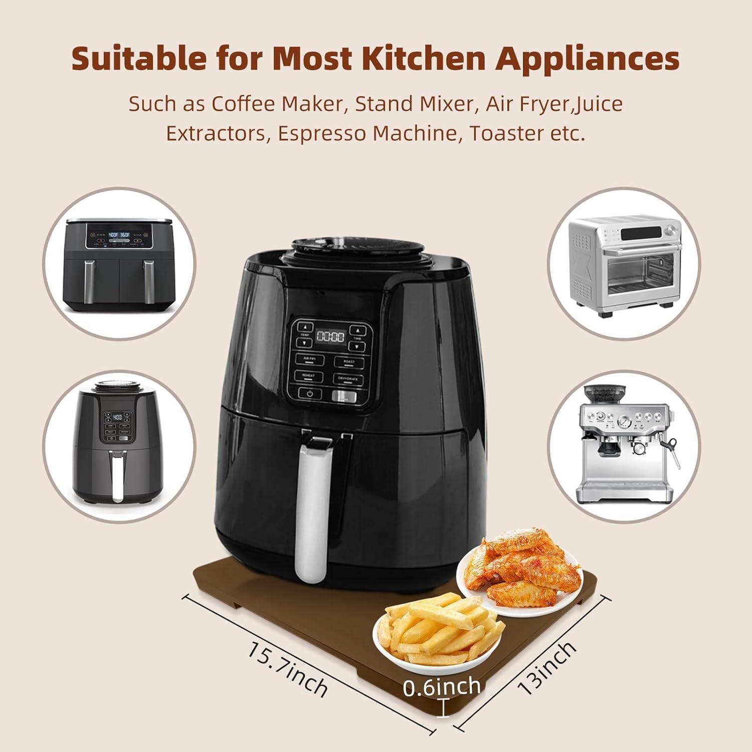 360° Rolling Tray Bamboo Appliance Slider for Kitchen Appliances, for Breville Espresso Machine Accessories, Sliding Tray for Coffee Maker Appliances Mat Easily from Under The Cabin Brown13"×15.7"