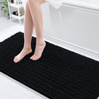 Arotive Luxury Chenille Bathroom Rug Mat, Extra Soft Thick Absorbent Shaggy Bath Rugs, Non-Slip Machine Wash Dry, Plush Bath Mats for Bathroom, Shower and Tub, 70x24, Black