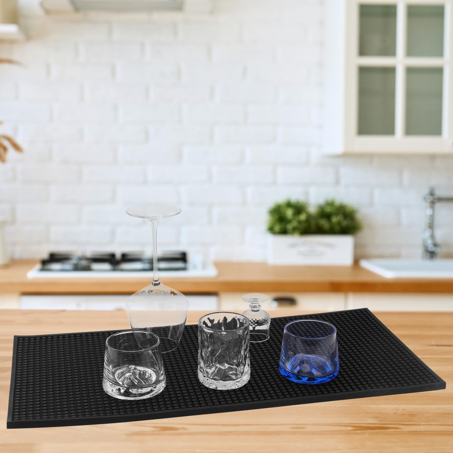 2 Pack 12 x 24 Inch Black Coffee Bar Mats, Rubber Bar Mat, Anti-Slip Bar Spill Mat for Countertop, Bartending, Kitchen, Dining Table