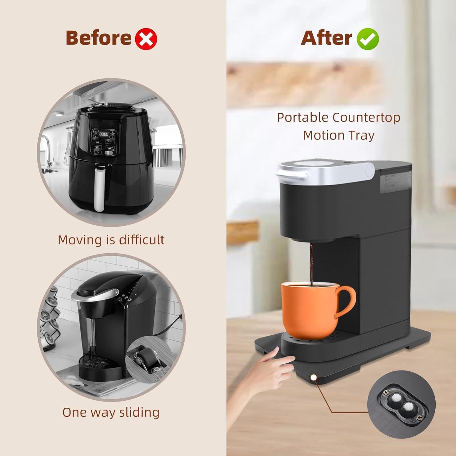 360° Rolling Tray Bamboo Appliance Slider, Appliance Sliders for Kitchen Appliances Sliding Tray for Coffee Maker Appliances Mat Easily from Under The Cabinet Black(13.9"×9.4")