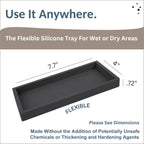 Countertop and Vanity Tray – Small 7.7” Silicone Tray, Soap Dispenser Trays, Bathroom Trays, Kitchen Soap Holder Sink Organizer Counter Caddy for Soaps Bottle Keys, Sponge Holder Dish Black