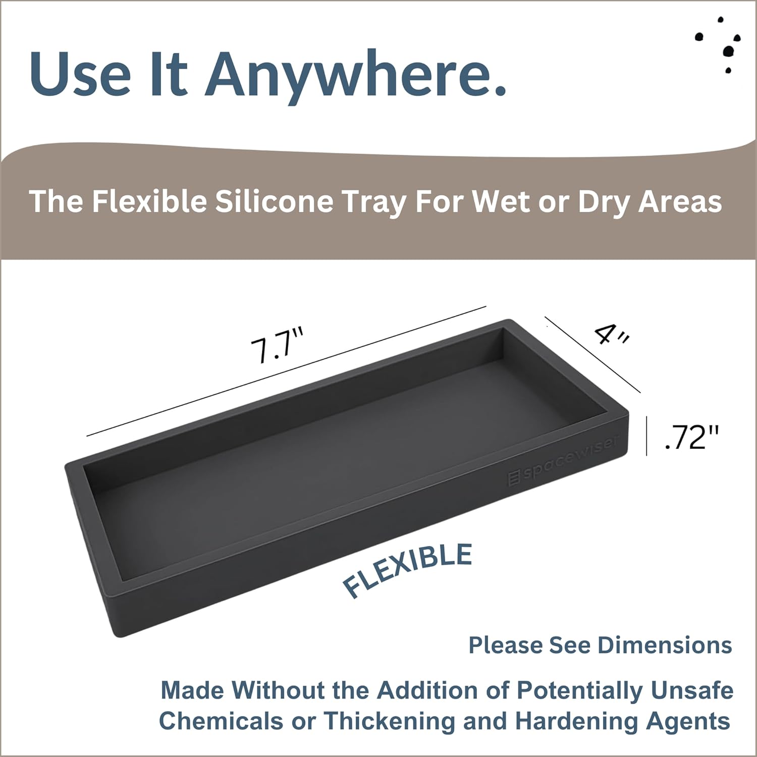 Countertop and Vanity Tray – Small 7.7” Silicone Tray, Soap Dispenser Trays, Bathroom Trays, Kitchen Soap Holder Sink Organizer Counter Caddy for Soaps Bottle Keys, Sponge Holder Dish Black