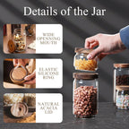 Glass Jars with Airtight Wood Lids - 12 oz Small Kitchen and Pantry Storage Containers, Canisters for Chia Seed, Ground Coffee, Sugar, Spice, Salt, Salad, Matcha, Set of 2