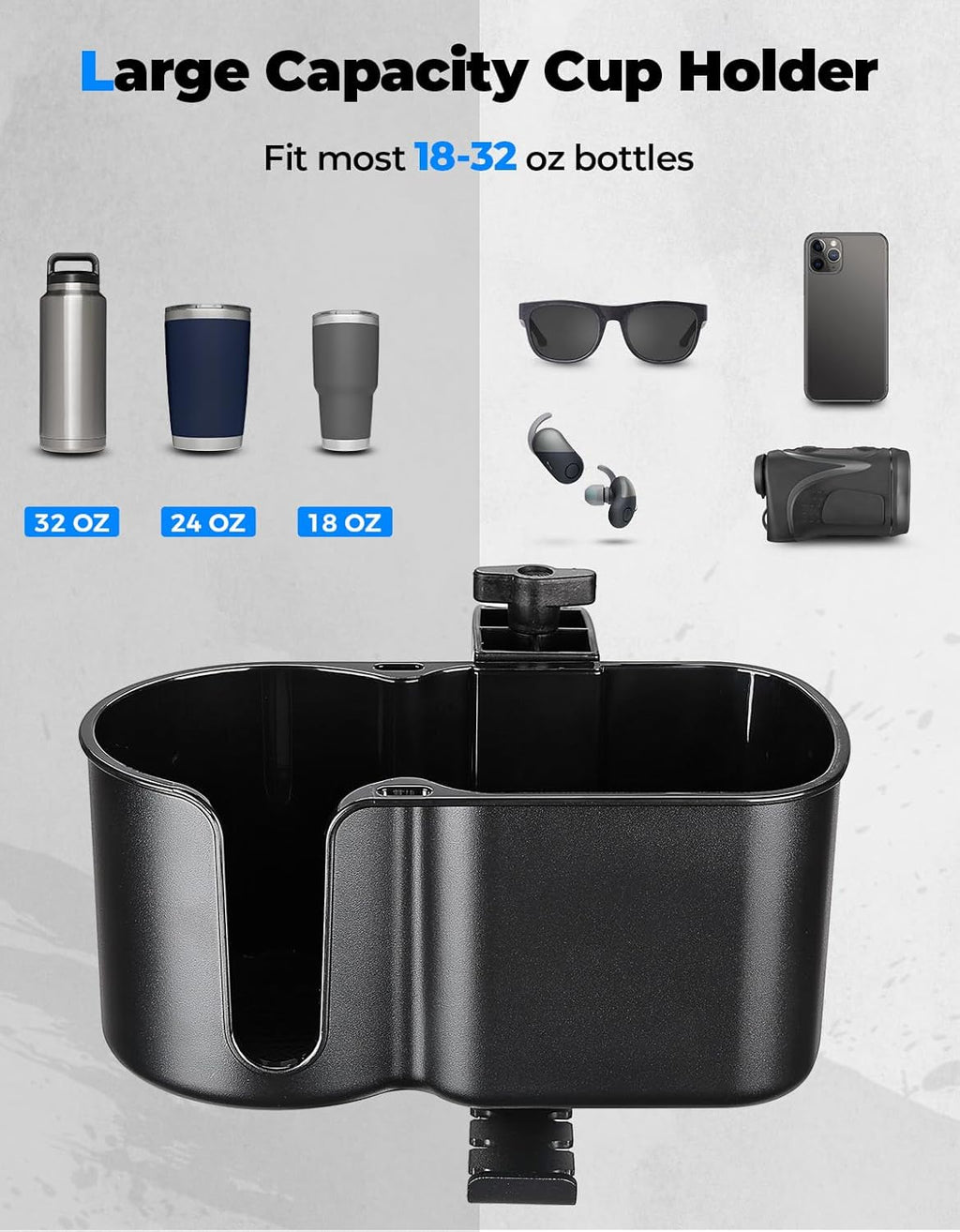 KEMIMOTO Desk Cup Holder with Headphone Hanger, 2 in 1 Caddy Organizer for Office Table, Lawn Chair, Golf Cart, Pontoon Boat, Fit for Most 18-32 oz Bottles (1)