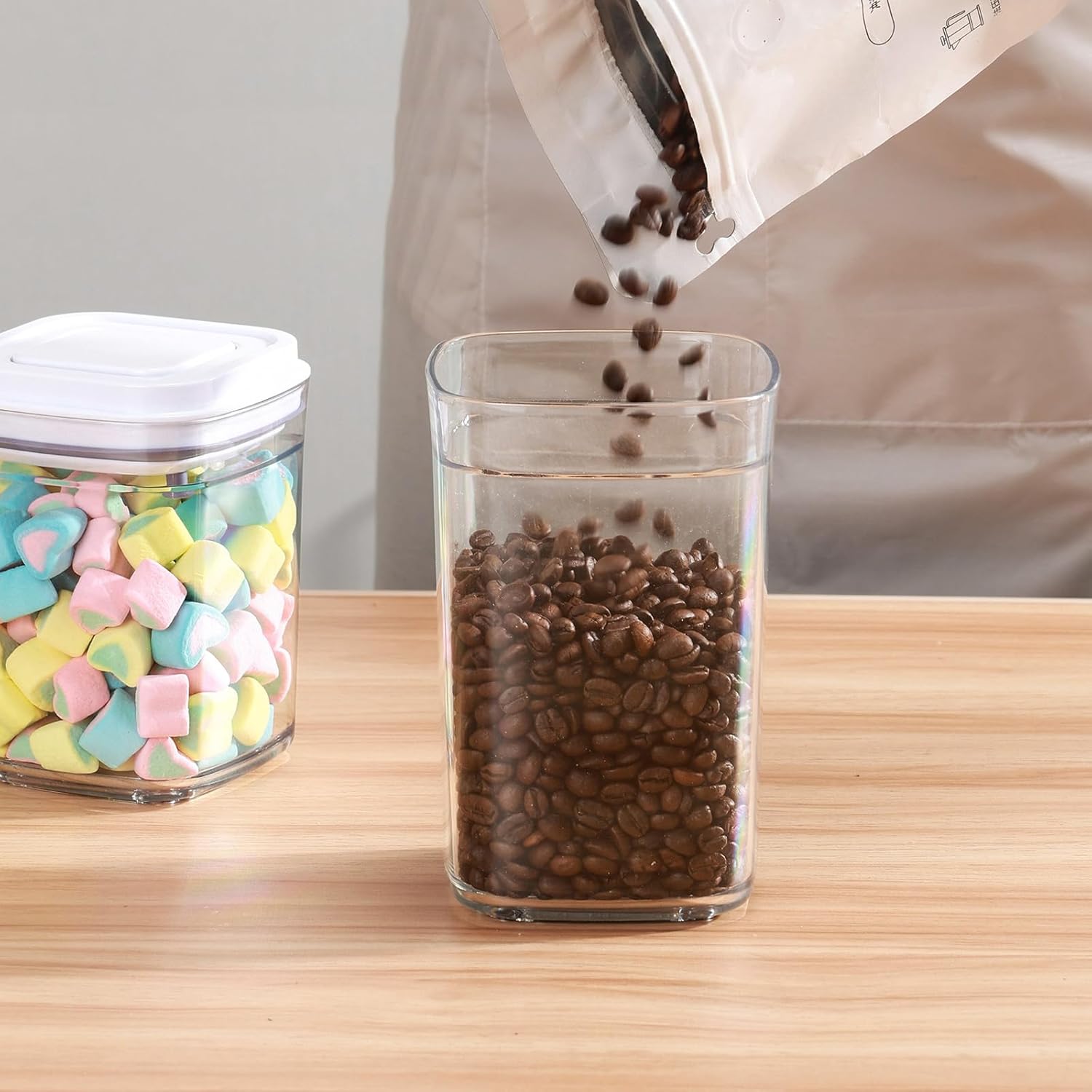 Food Airtight Containers storage with Lids 3 Pack One Button Open/POP UP/Kitchen Storage Organization for Coffee Tea Brown Sugar Cereals 700ml/950ml/1800ml