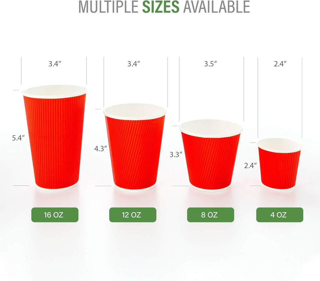 Restaurantware 16 Ounce Ripple Wall Disposable Coffee Cups, 500 Insulated Red Paper Tumblers with Rolled Rim Design, Lids Sold Separately for Hot Drinks like Tea, Hot Chocolate, and More