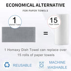 Homaxy 100% Cotton Terry Kitchen Towels(Grey, 13 x 28 inches), Checkered Designed, Soft and Super Absorbent Dish Towels, 4 Pack