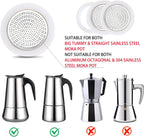 2 Pcs Filter with 3 Pcs Silicone Gasket Seals for 9 Cup 12 Cup Stovetop Espresso Coffee Maker Replacement Parts for Big Tummy and Straight Stainless Steel Moka Pot