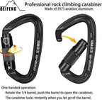 BEIFENG 25KN Auto Locking Carabiner - UIAA Certified Heavy Duty Climbing Carabiners for Rock Climbing, Camping, Rappelling, Hunting, Rescue Equipment - Professional Carabiner Clips (Black)