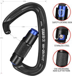 BEIFENG 25KN Auto Locking Carabiner - UIAA Certified Heavy Duty Climbing Carabiners for Rock Climbing, Camping, Rappelling, Hunting, Rescue Equipment - Professional Carabiner Clips (Black)