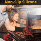 BBQ Gloves, BBQ Accessories 1472℉ Extreme Heat Resistant, Grilling Gloves Silicone Non-Slip Oven Mitts, Kitchen Gloves for BBQ, Grilling, Cooking, Baking-1 Pair 14inch
