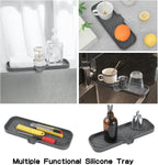 Silicone Bathroom Soap Dishes with Drain Spout-Bathroom and Kitchen Sink Organizer,Sponge Holder,Dish Soap Tray,Perfect for Dispenser,Scrubber,Bottle,Cup on Sink or Counter-Grey 12"×4"