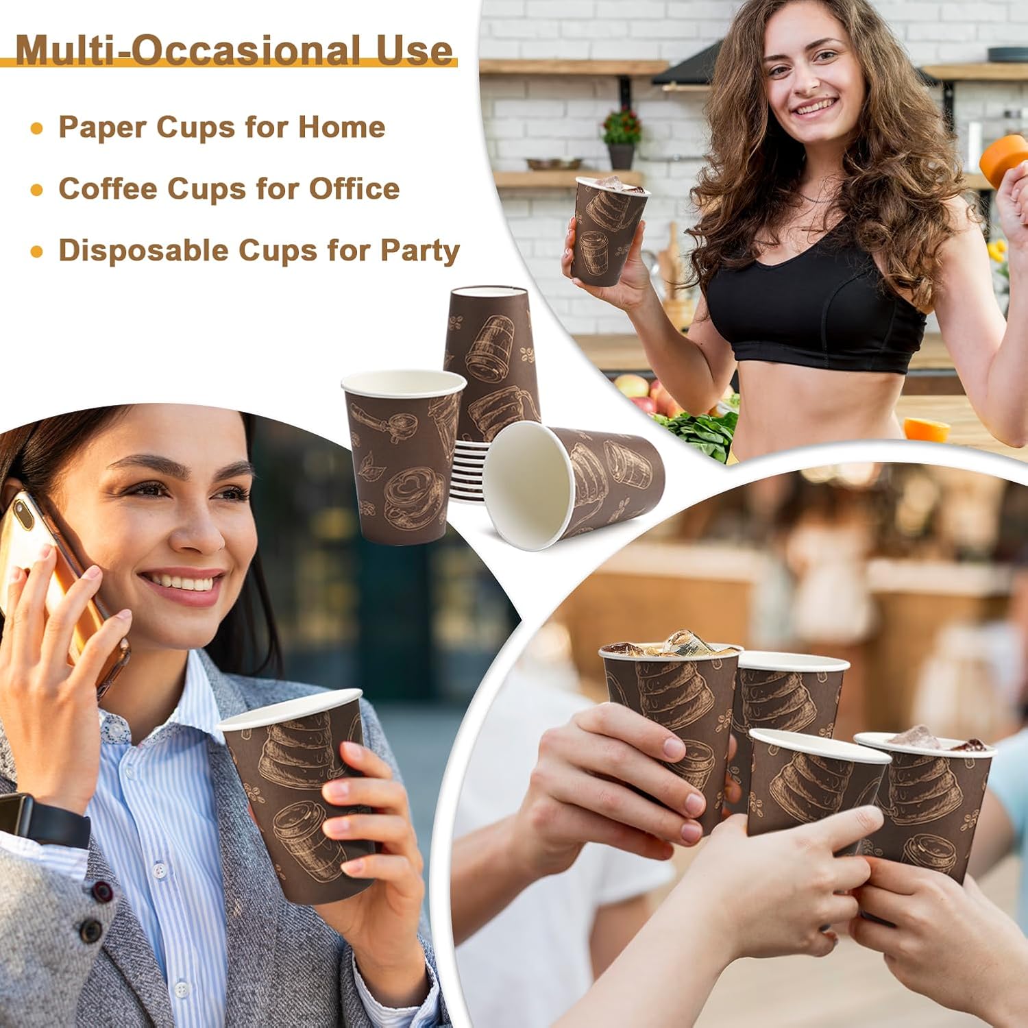 500 Pack 12 oz Coffee Cups, Paper Cups 12 oz Disposable Coffee Cups Thickened Paper Cups Bulk Hot/Cold Cup for Office, Home, Event