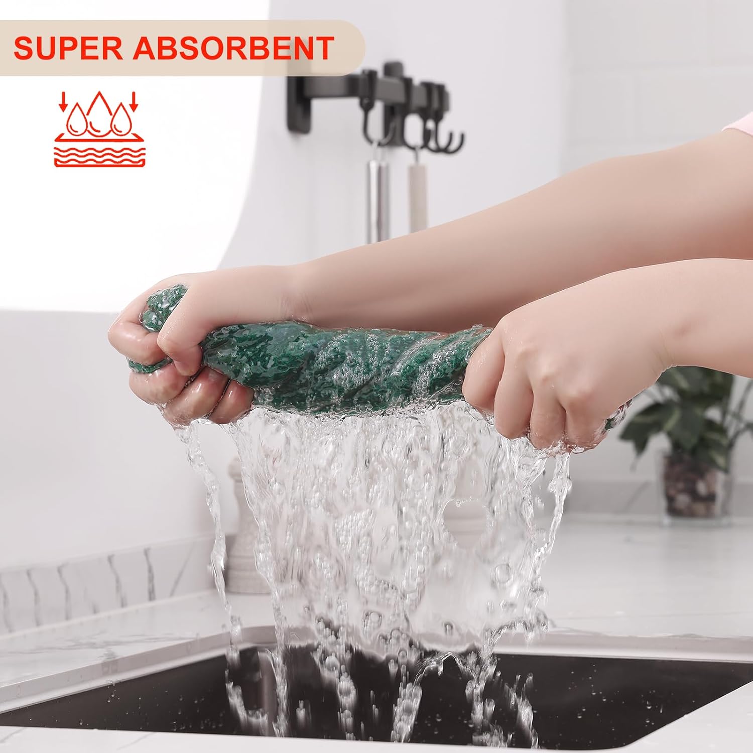 Kitinjoy 100% Cotton Waffle Weave Kitchen Towels, 8-Pack Super Soft and Absorbent Dish Towels for Drying Dishes, Kitchen Hand Towels, 13 in x 28 in, Dark Green