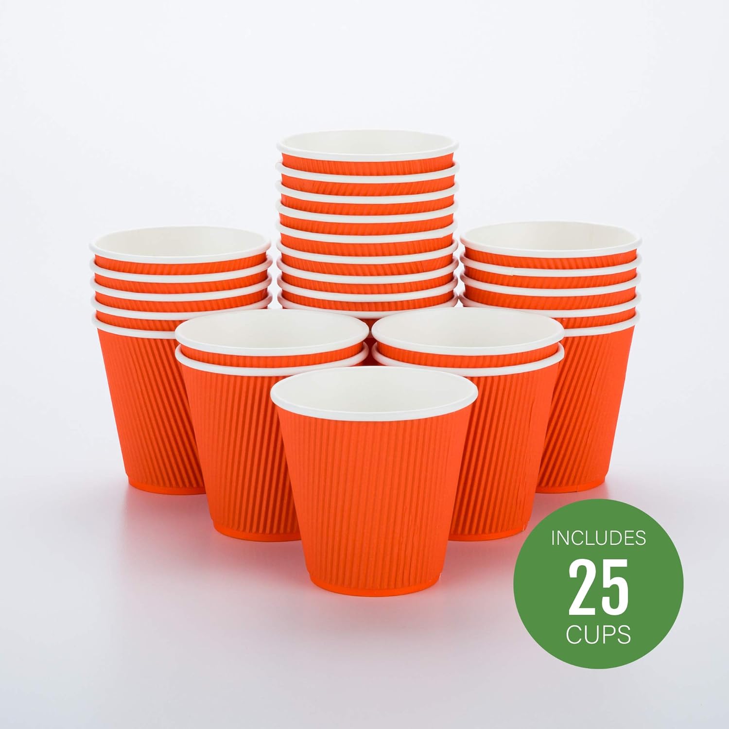 Restaurantware 8 Ounce Double Wall Disposable Coffee Cups, 25 Insulated Orange Paper Tumblers with Ripple Wall Design, Lids Sold Separately for Hot Drinks like Tea, Hot Chocolate, and More