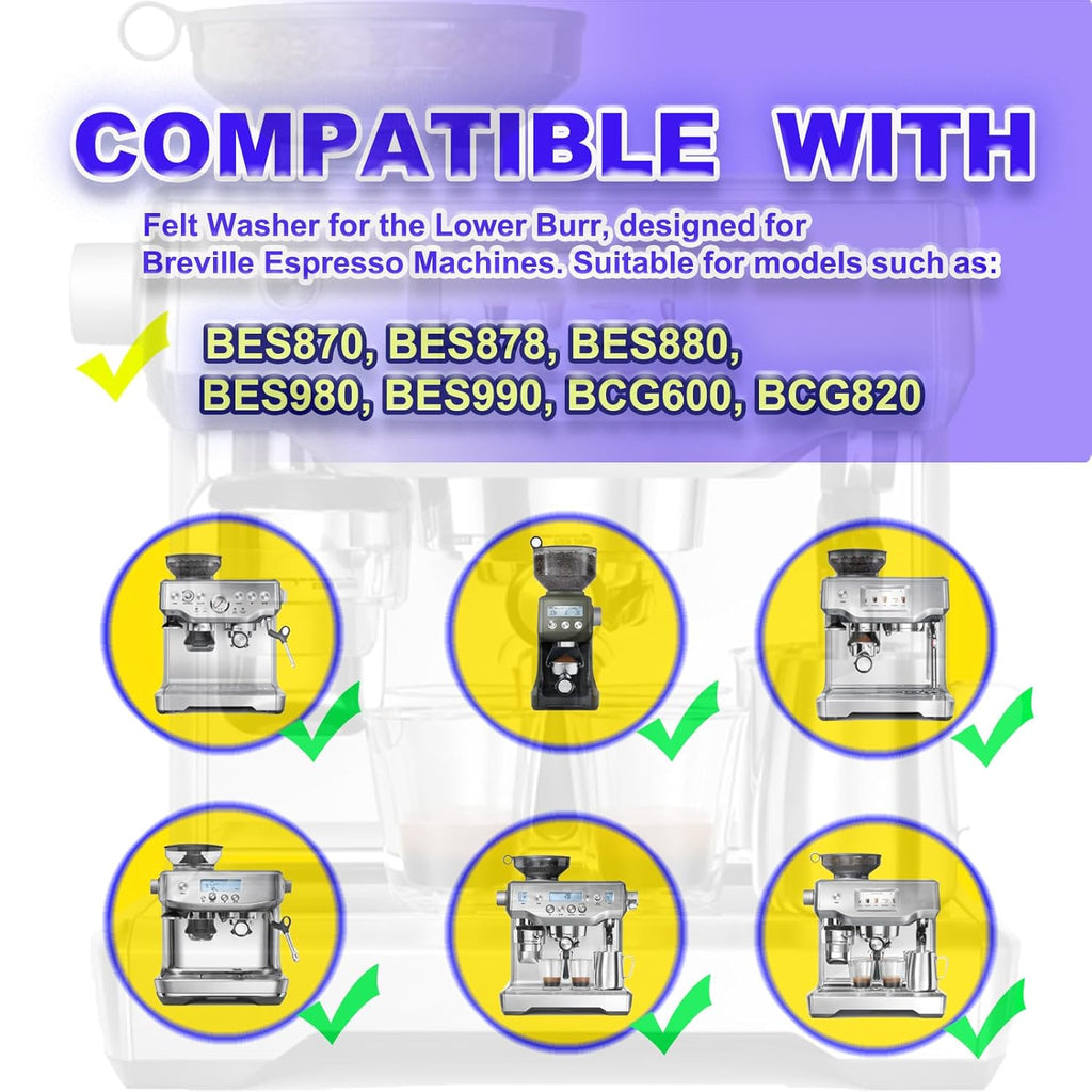 6-Piece Felt Washer Replacement for Breville Espresso Machine Grinders - Compatible with BES870/BES878/BES880/BES980/BCG820 Models, Espresso Grinder Felt Ring Eiranoly