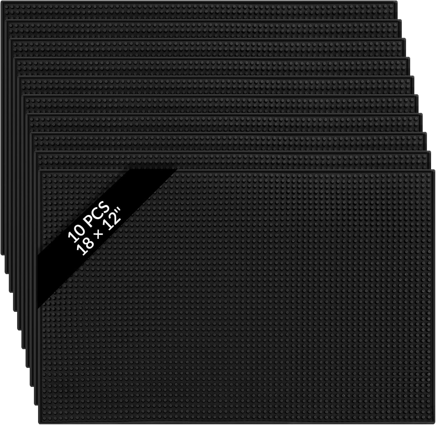 Tioncy 10 Pcs Bar Mat for Countertop 18 x 12 Inch Non Slip Rubber Mat Service Spill Cocktail Bartending Coffee Bar Mats for Hot Dishes Restaurants Barbershop Clippers Hot Pads, Black