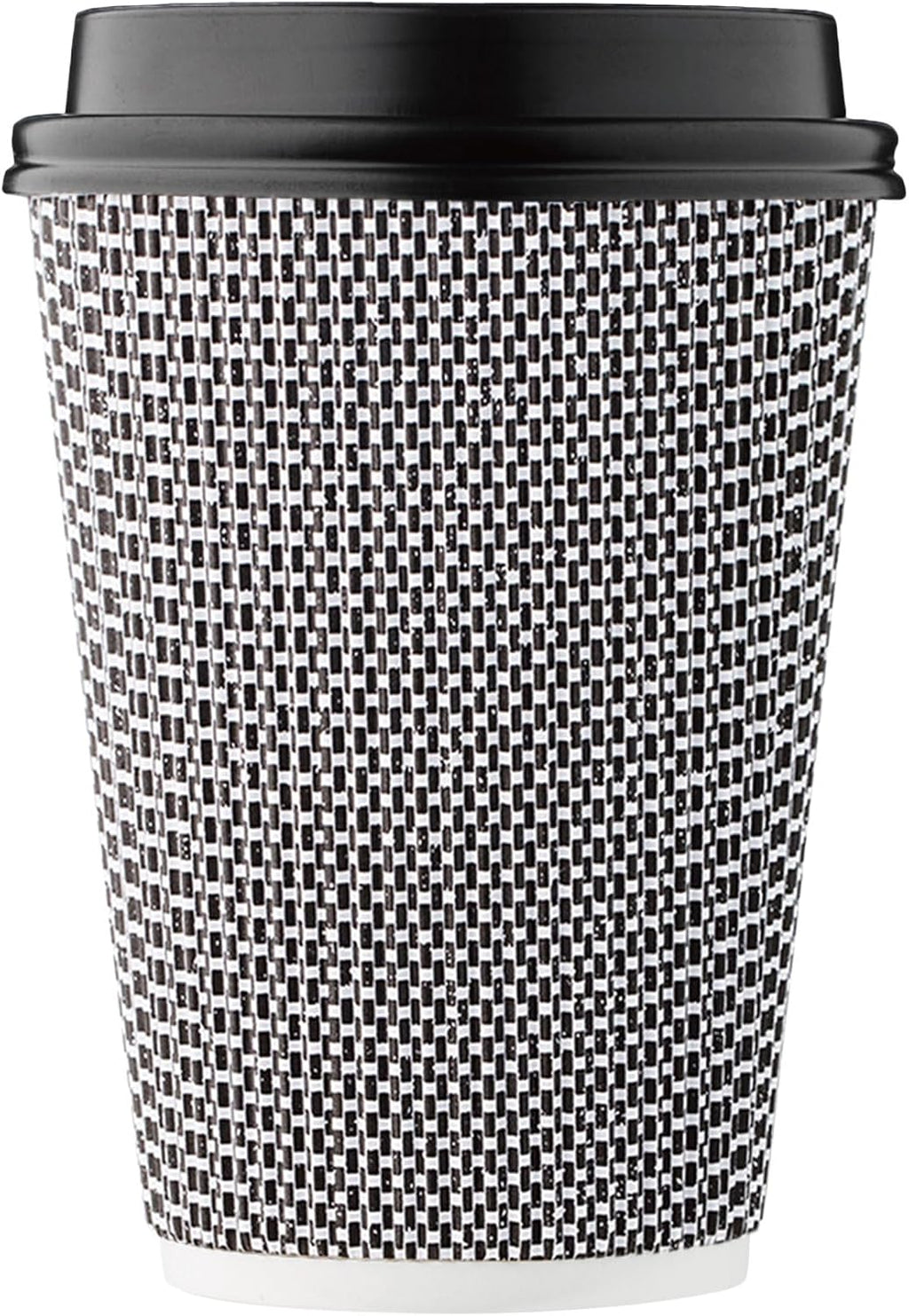 [100 SET]Harvest Pack 12 oz Disposable Coffee Cups, Insulated Ripple Double-Walled Paper Cups with Lids, Black and White Geometric, Drinking Cups for Tea Hot Chocolate Drinks To go coffee cups