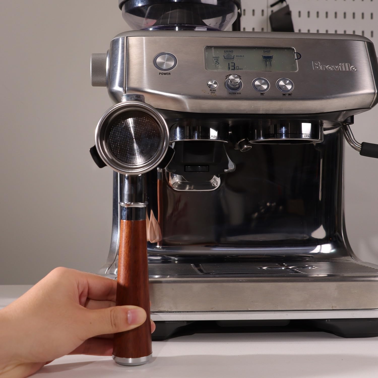 Bottomless Portafilter 54mm Compatible for Breville Barista Express, Pro, Touch, and Impress | Wooden Handle
