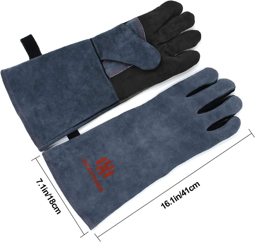 H HZXVOGEN Welding Gloves 16 Inches 932℉ Heat Fire Resistant BBQ Grill Gloves for Arc TIG MIG Wood Stove Barking Oven Fireplace Welder Gloves, Free Size for Men Women