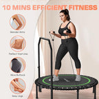 BCAN 40"/48" Foldable Mini Trampoline with Resistance Band, 450 LBS Adult Fitness Trampoline with Bungees, U Shape Adjustable Foam Handle, Stable & Quiet Indoor/Garden
