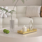 Bathroom Tray for Counter, Oak Wooden 11.2" L Decorative Vanity Tray for Dresser Tops, Kitchen Countertop Organizer, Gold Brushing