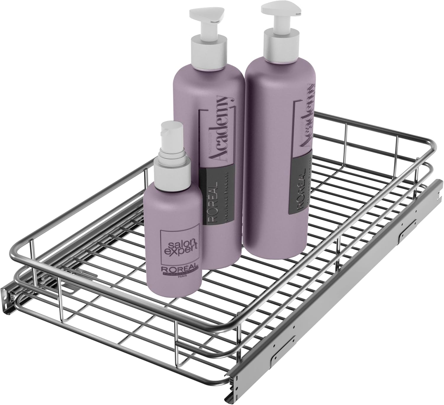 Sliding Cabinet Organizer Pull Out Shelves (11"W x 21"D), Heavy-Duty Slide Out Shelf, Steel Metal Cabinet Roll Out Shelves for Kitchen Bathroom, Chrome