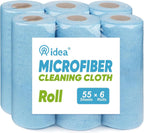 AIDEA Microfiber Cleaning Cloth, Shop Towels 330 Sheets 6 Roll, Microfiber Towels for Cars, Blue Shop Rags Washable, Cleaning Rags Reusable Paper Towels for Automotive, Workshops, House,11×9"