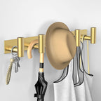 VAEHOLD Hat and Coat Wall Mount Rack - Hooks for Robes, Bags, Keys, and Towels - Bathroom Towel Hanger Organizer (Gold, “T“ Shape 5 Hooks 1 Pack)