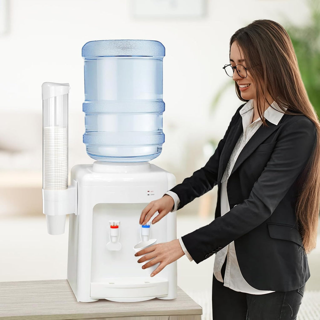 Cup Dispenser Large Pull Type,Paste or Screw Plate Mountable,Fits 7oz to 12oz Cone or Flat Bottom Cup,17”Tube,Mounting Water Dispenser Cooler or Wall,Attractive at Home Office (Large,White)