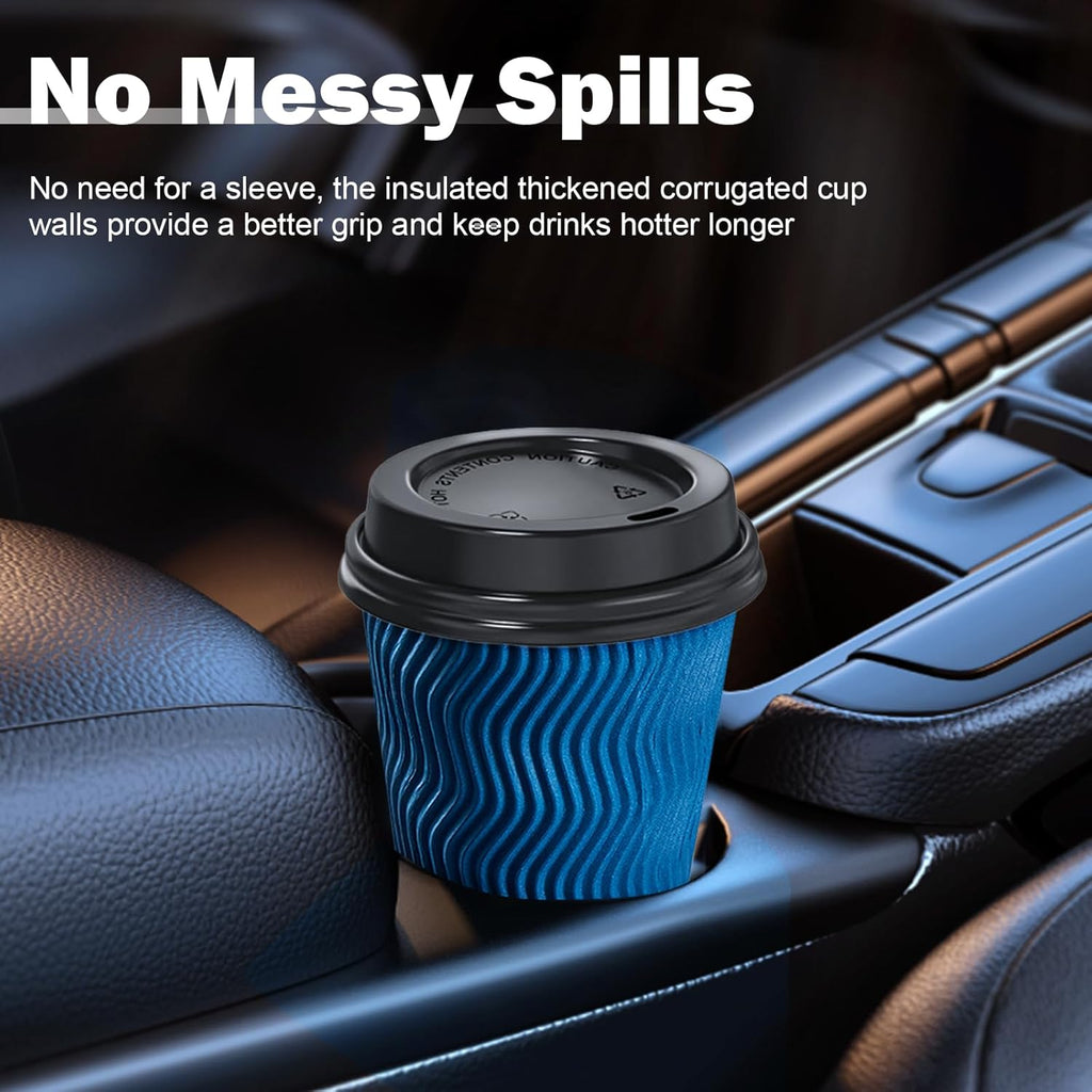 80 Pack 16 oz Disposable Coffee Cups with Lids and Straws, Insulated Ripple Wall To Go Paper Coffee Cups for Coffee, Hot Chocolate and Hot Tea Drinks - Navy