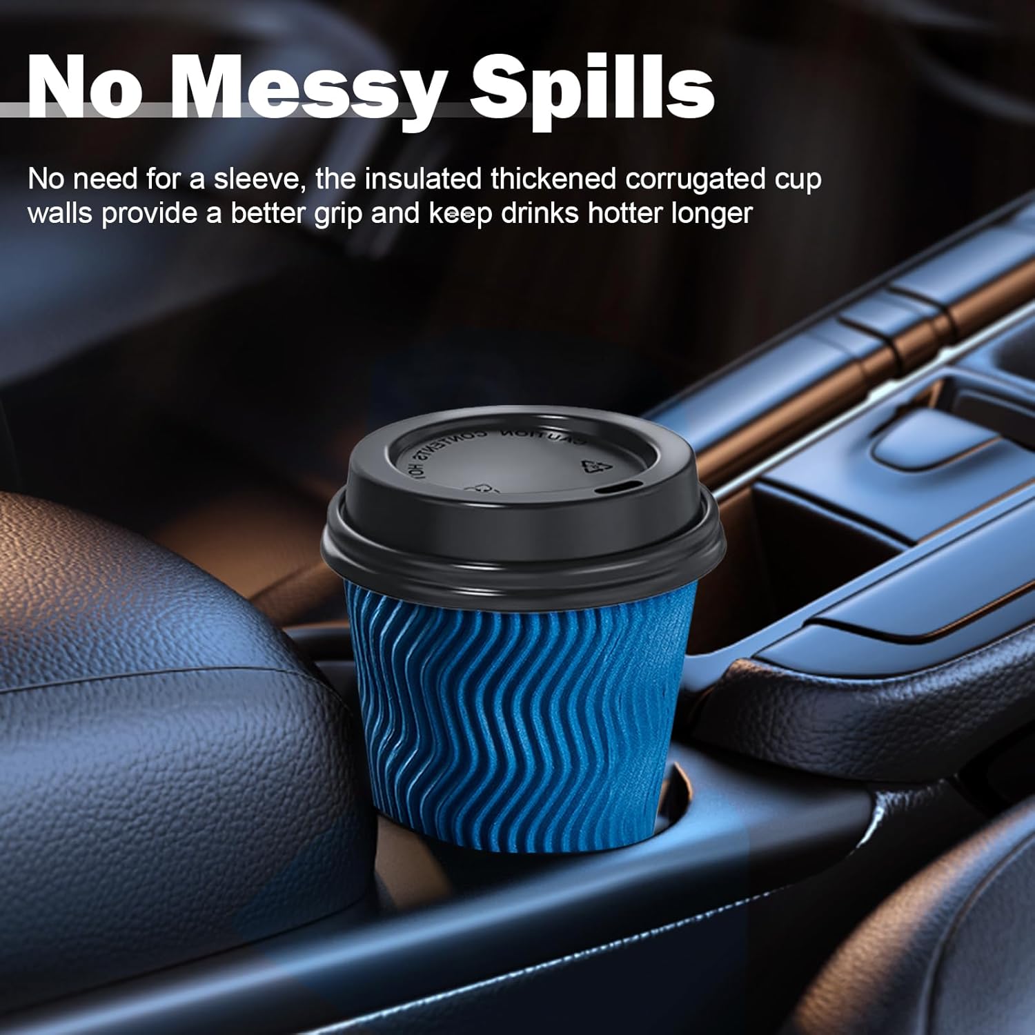 80 Pack 16 oz Disposable Coffee Cups with Lids and Straws, Insulated Ripple Wall To Go Paper Coffee Cups for Coffee, Hot Chocolate and Hot Tea Drinks - Navy