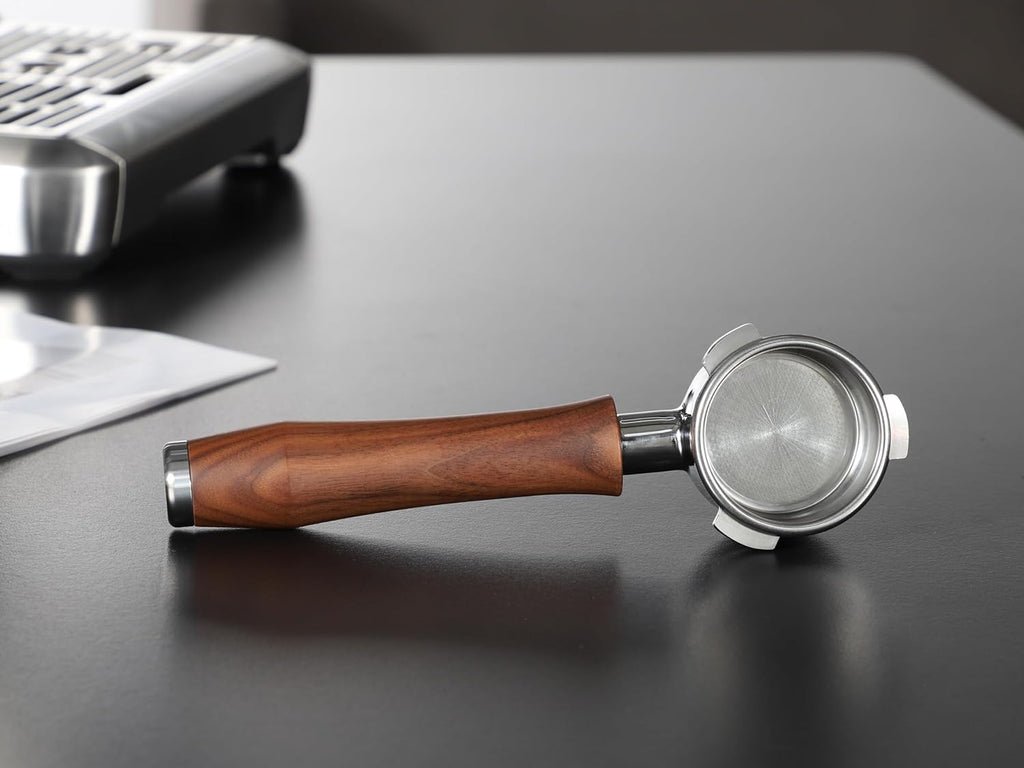 54mm Bottomless Portafilter with Puck Screen | Fits for 54mm Breville Machines | Stainless Steel portafilter and Walnut wood Handle|Espresso Machine Accessories(Walnut)