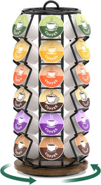 EsLuker.ly K Cup Coffee Pod Holder Organizer Carousel for Counter, Rotating Metal Rack Stand Small for 36 Pods Home Office Kitchen Storage, No Assembly Required, Black